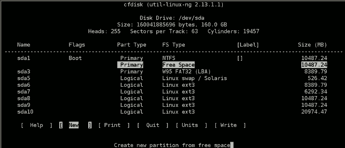 Create a new partition Create a new partition